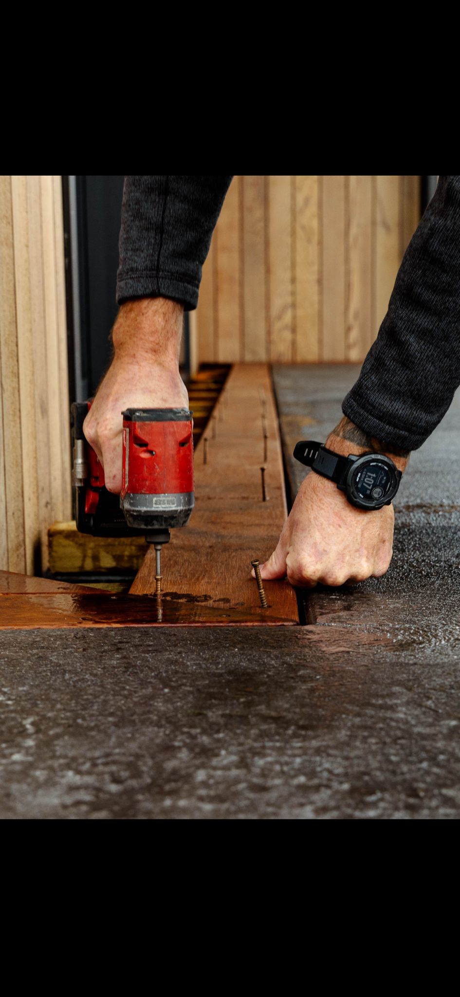 Even Entry bracket system installed with finished timber decking